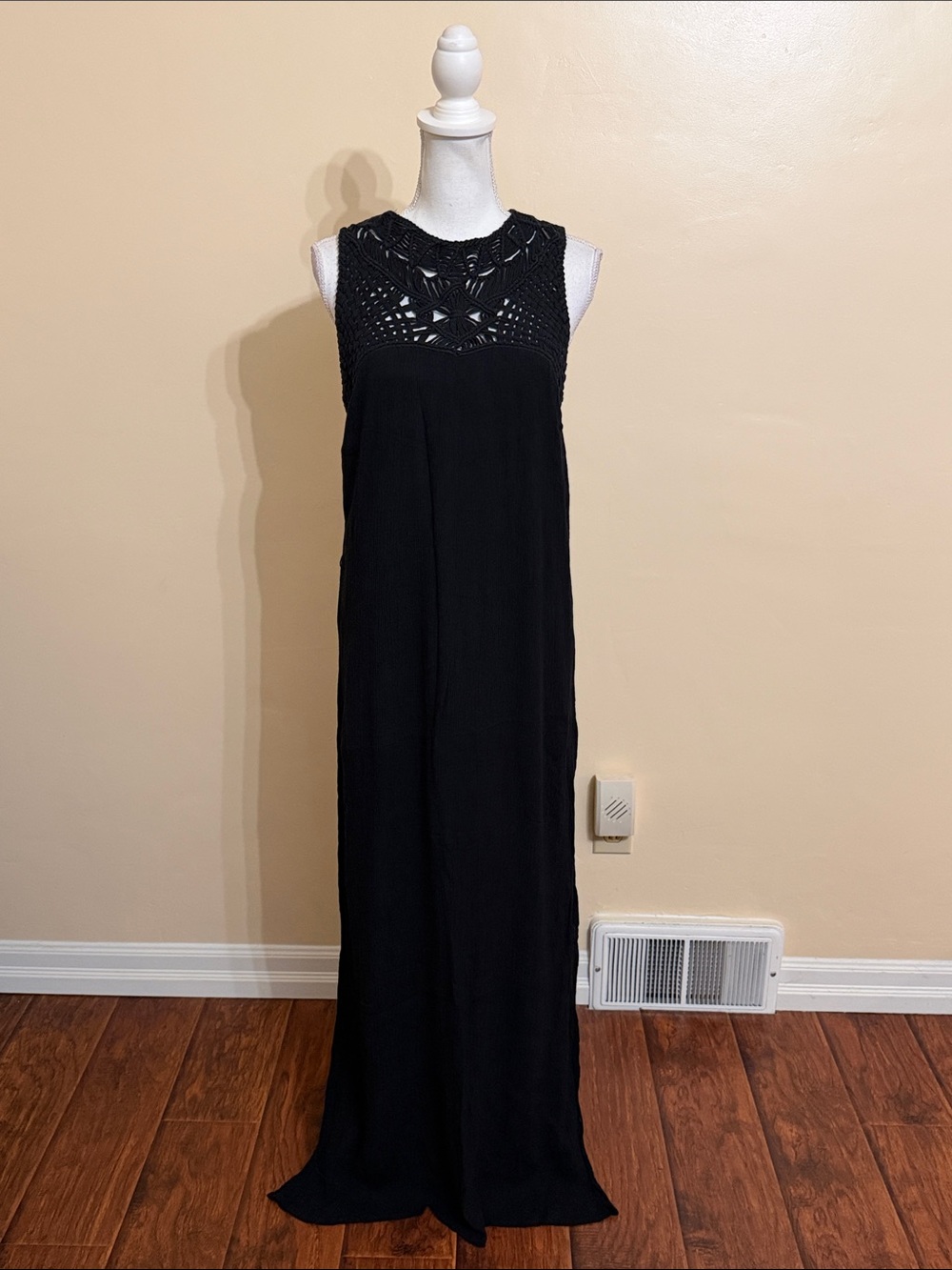 Roxy Black Crochet Yoke Maxi Dress